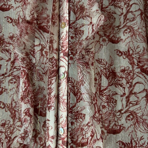 L'AGENCE Nadine Red & White Metallic Silk Print Blouse large - Picture 6 of 9
